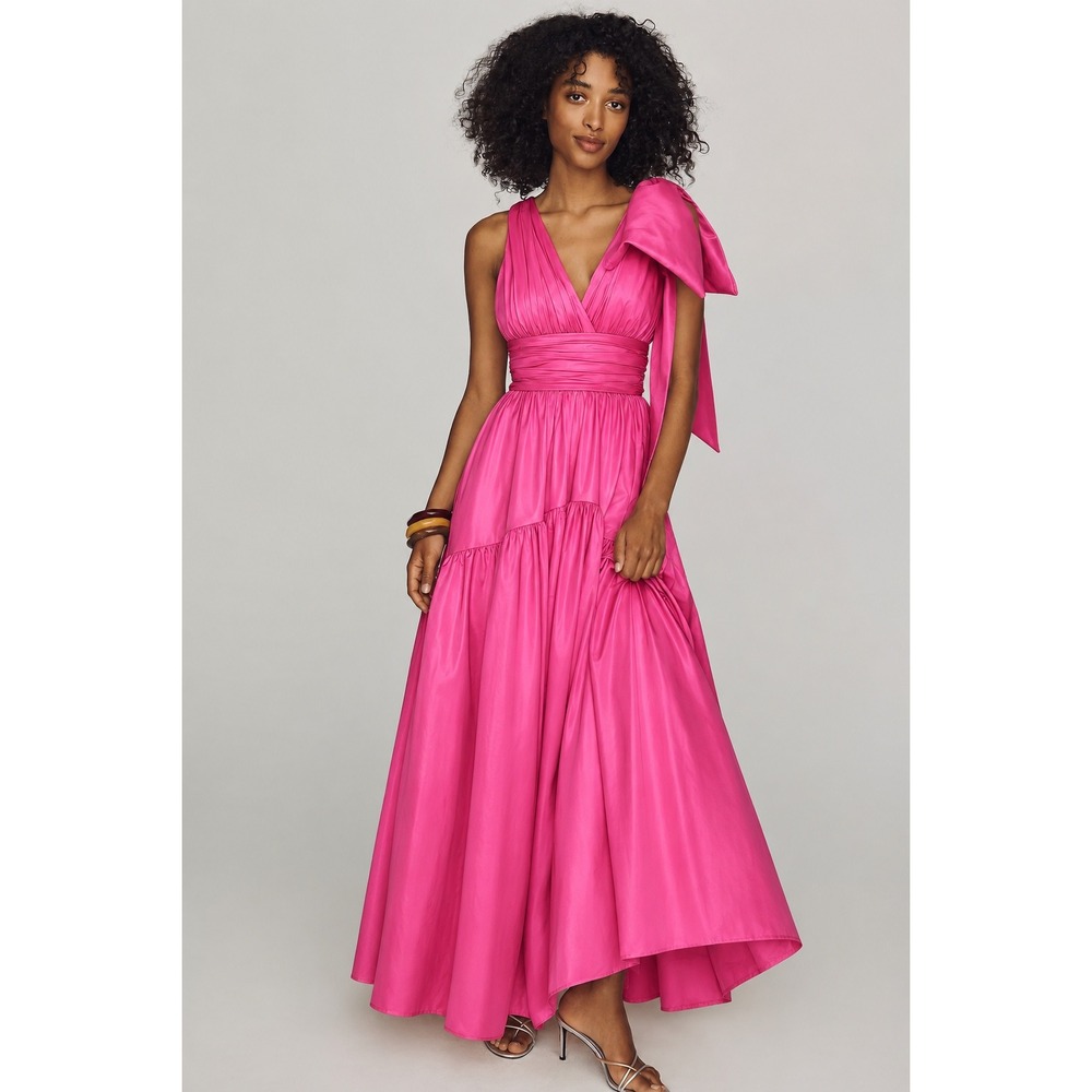 New! Hutch‎ Selba Gown Fuchsia Size 2 One Shoulder Bow Evening Dress $425